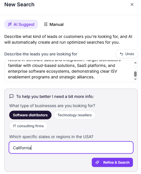 Lead discovery search workflow